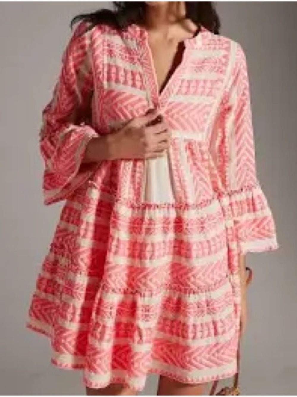 Anthropologie Devotions Twin Pink Patterned Tiered Tunic Dress (L)